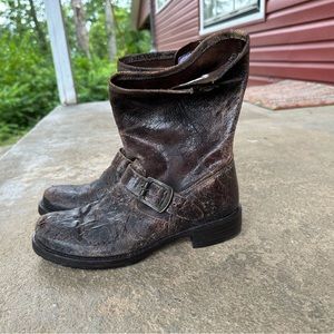 Brown Frye mid calf boots vintage look women’s size 8